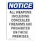 Signmission Sign, 10" H, 7" W, Rigid Plastic, NOTICE All Weapons Prohibited On These Premises Sign, Portrait OS-NS-P-710-V-15249 - alternate 1